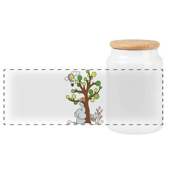 Elephant under the tree - Panoramic Cookie Jar with Wooden Lid - white - Front