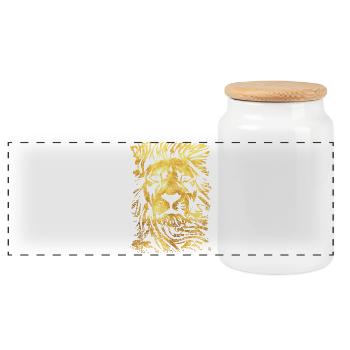 Lion - Or - Tête de Lion - Chat sauvage - Boîte à biscuits avec couvercle en bois - blanc - Devant