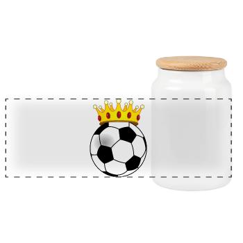 Football with crown for king or queen - Panoramic Cookie Jar with Wooden Lid - white - Front