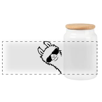 Alpaca looks sideways - Panoramic Cookie Jar with Wooden Lid - white - Front