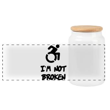 A wheelchair user is not broken * - Panoramic Cookie Jar with Wooden Lid - white - Front