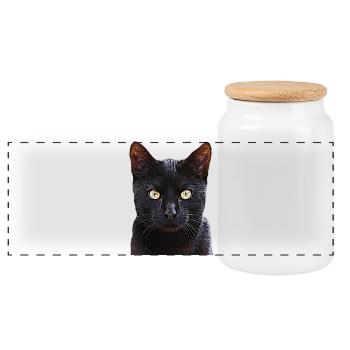 Cat black cat cats cat cats - Panoramic Cookie Jar with Wooden Lid - white - Front