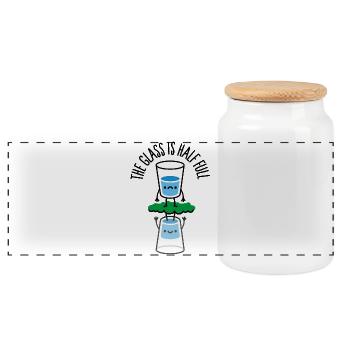 The glass is half full Psychology psychologist - Panoramic Cookie Jar with Wooden Lid - white - Front