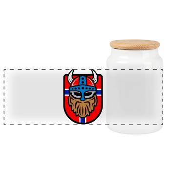 Cool Viking logo with Norwegian flag - Panoramic Cookie Jar with Wooden Lid - white - Front