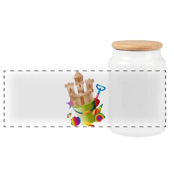 A sandcastle in a bucket awakens holiday feelings - Panoramic Cookie Jar with Wooden Lid - white - Front
