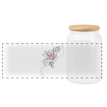 Rosa Blume Rosenkranz Kreuz und Laub Zeichnung - Panorama Keksdose mit Holzdeckel - Weiß - Vorne