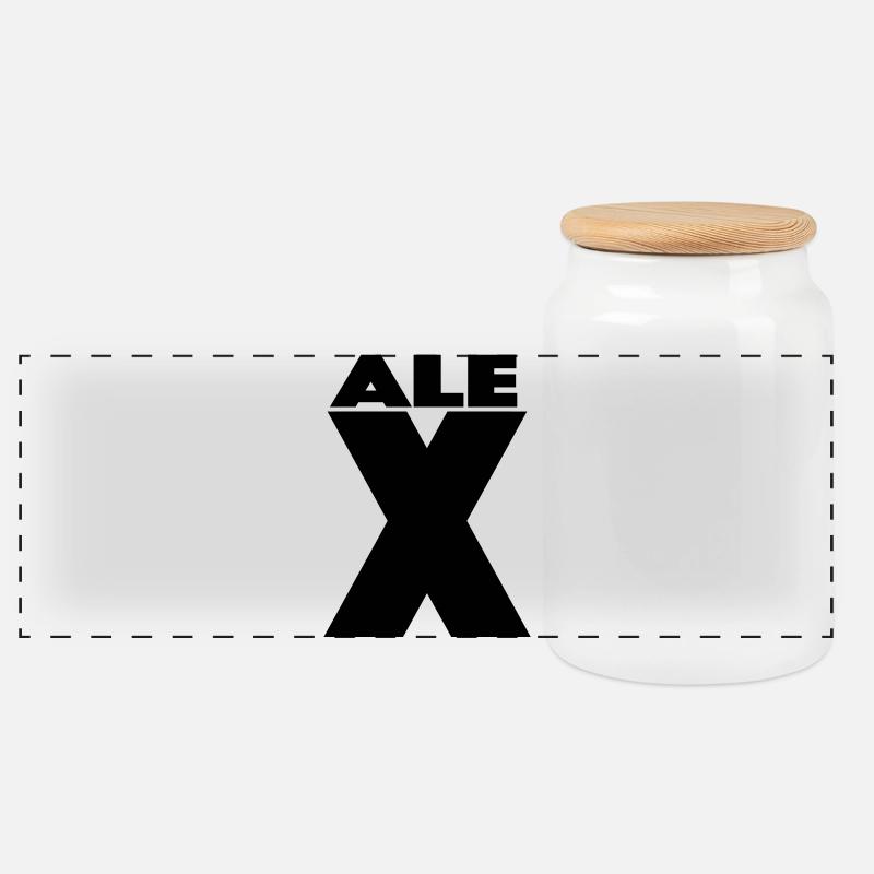 Alex X – Minimal Name Design - Panorama Keksdose mit Holzdeckel - Weiß