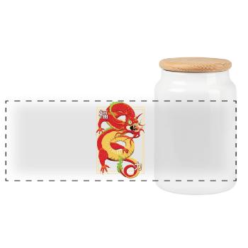 Chinesischer Drache - Panorama Keksdose mit Holzdeckel - Weiß - Vorne