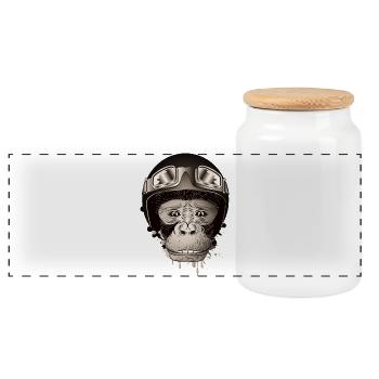 Chimpanzé avec casque de moto rétro et lunettes - Boîte à biscuits avec couvercle en bois - blanc - Devant