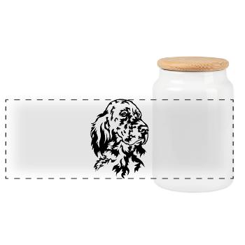 English Setter Head - Panoramic Cookie Jar with Wooden Lid - white - Front