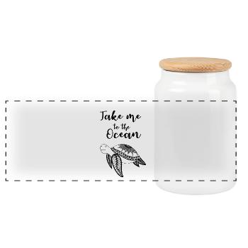 "Take me to the Ocean" turtle - Panoramic Cookie Jar with Wooden Lid - white - Front