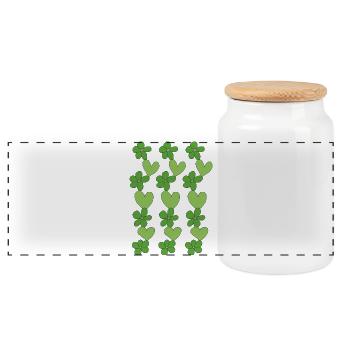 hearts flowers green - Panoramic Cookie Jar with Wooden Lid - white - Front