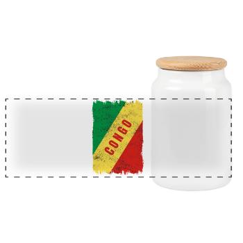 Kongo Flagge - Panorama Keksdose mit Holzdeckel - Weiß - Vorne