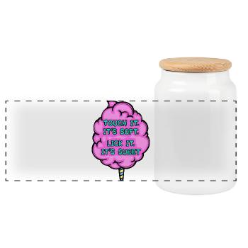 Dessert Confectioner Sugar Statement Sweets - Panoramic Cookie Jar with Wooden Lid - white - Front
