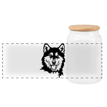 Tête de Malamute d’Alaska - Boîte à biscuits avec couvercle en bois - blanc - Devant