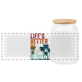 Life's better in Flip Flops - Panorama Keksdose mit Holzdeckel - Weiß - Vorne