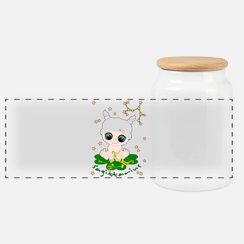 sternzeichen_sagitarius - Panoramic Cookie Jar with Wooden Lid - white