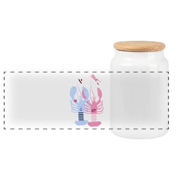 Bretagne - Homards bleu et rose - Boîte à biscuits avec couvercle en bois - blanc - Devant