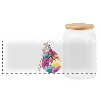 Easter & Easter Egg Colorful Illustration - Panoramic Cookie Jar with Wooden Lid - white - Front