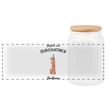 Bremerhaven, Leuchtturm Loschenturm - Panorama Keksdose mit Holzdeckel - Weiß - Vorne