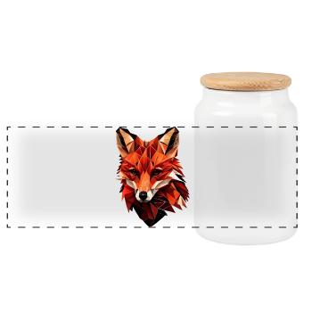 Stylized fox, Geometric - Panoramic Cookie Jar with Wooden Lid - white - Front