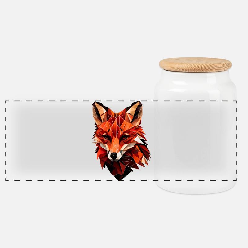 Stilisierter Fuchs, geometrisch - Panorama Keksdose mit Holzdeckel - Weiß