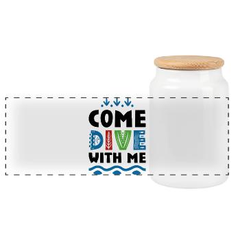 Trendy T-shirts for divers - Panoramic Cookie Jar with Wooden Lid - white - Front