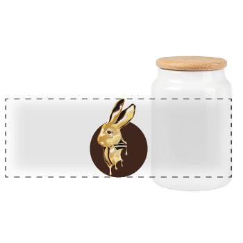 gold-colored rabbit head in high-gloss look - Panoramic Cookie Jar with Wooden Lid - white - Front