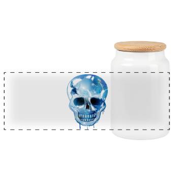 extravaganter Totenkopf koloriert im Glas Look - Panorama Keksdose mit Holzdeckel - Weiß - Vorne