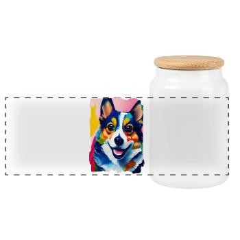 Portrait of dog corgi - Panoramic Cookie Jar with Wooden Lid - white - Front