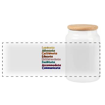 Colorful Action Verbs for Education - Panoramic Cookie Jar with Wooden Lid - white - Front