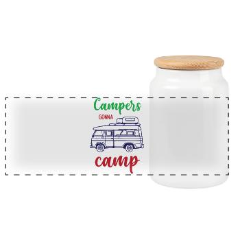Campeurs qui vont au camp - Boîte à biscuits avec couvercle en bois - blanc - Devant