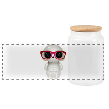 niedlicher Skull mit roter Nerd Brille - Panorama Keksdose mit Holzdeckel - Weiß - Vorne