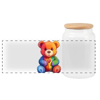 Rainbow Heart Bear Plush - Panoramic Cookie Jar with Wooden Lid - white - Front