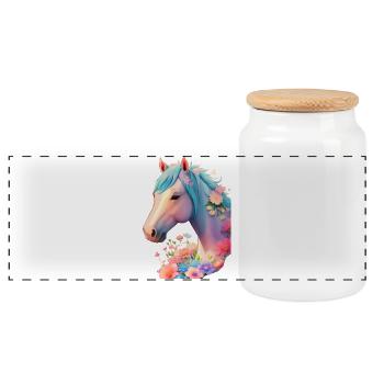 Cheval fleur - Boîte à biscuits avec couvercle en bois - blanc - Devant