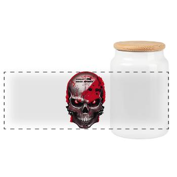 Biker Skull - Panoramic Cookie Jar with Wooden Lid - white - Front