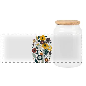 Bouquet - Panoramic Cookie Jar with Wooden Lid - white - Front