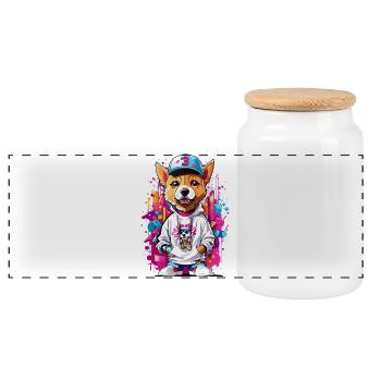 Dog - Panoramic Cookie Jar with Wooden Lid - white - Front