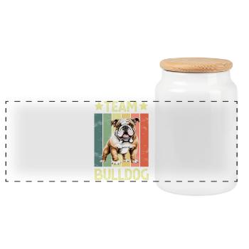Dog English Bulldog - Panoramic Cookie Jar with Wooden Lid - white - Front