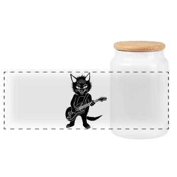 Chat noir guitariste - Boîte à biscuits avec couvercle en bois - blanc - Devant