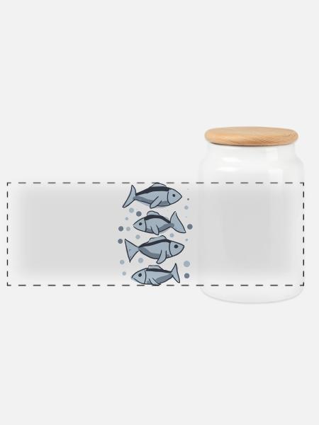 Fische - Panorama Keksdose mit Holzdeckel - Weiß