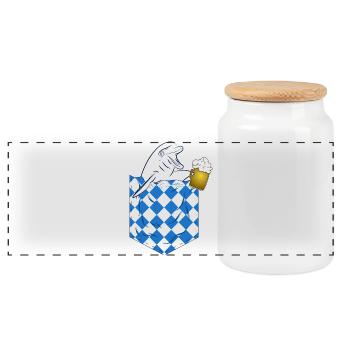 Dauphin dans Kirtag Pocket avec chope de bière - Boîte à biscuits avec couvercle en bois - blanc - Devant