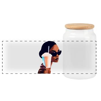 Vibrant Summer Drink Woman Illustration - Panoramic Cookie Jar with Wooden Lid - white - Front