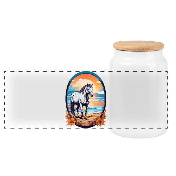 Cheval sur la plage - Boîte à biscuits avec couvercle en bois - blanc - Devant