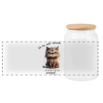 Grimmige Katze im Aquarellstil - Panorama Keksdose mit Holzdeckel - Weiß - Vorne