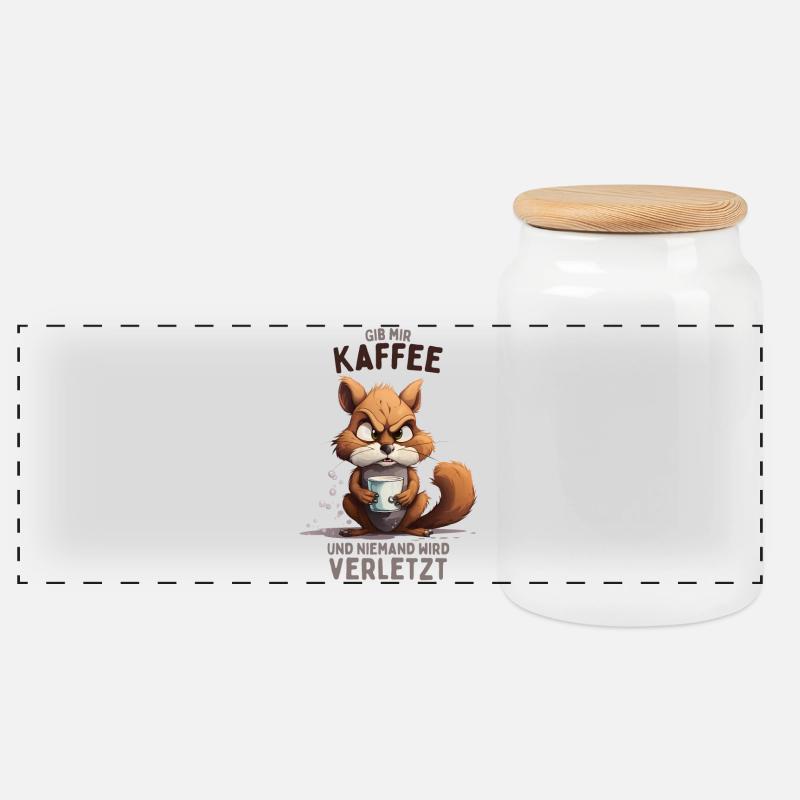 Wütendes Eichhörnchen mit Kaffee - Panorama Keksdose mit Holzdeckel - Weiß