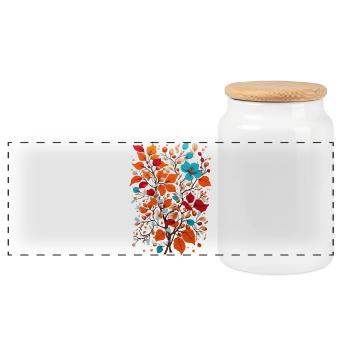 Blumen mit Nüsse - Panorama Keksdose mit Holzdeckel - Weiß - Vorne