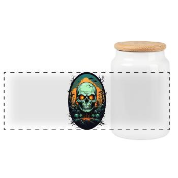Skull - Panoramic Cookie Jar with Wooden Lid - white - Front