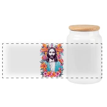 Jesus Christ - Panoramic Cookie Jar with Wooden Lid - white - Front