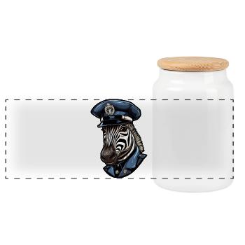 Zebra Police - Panoramic Cookie Jar with Wooden Lid - white - Front